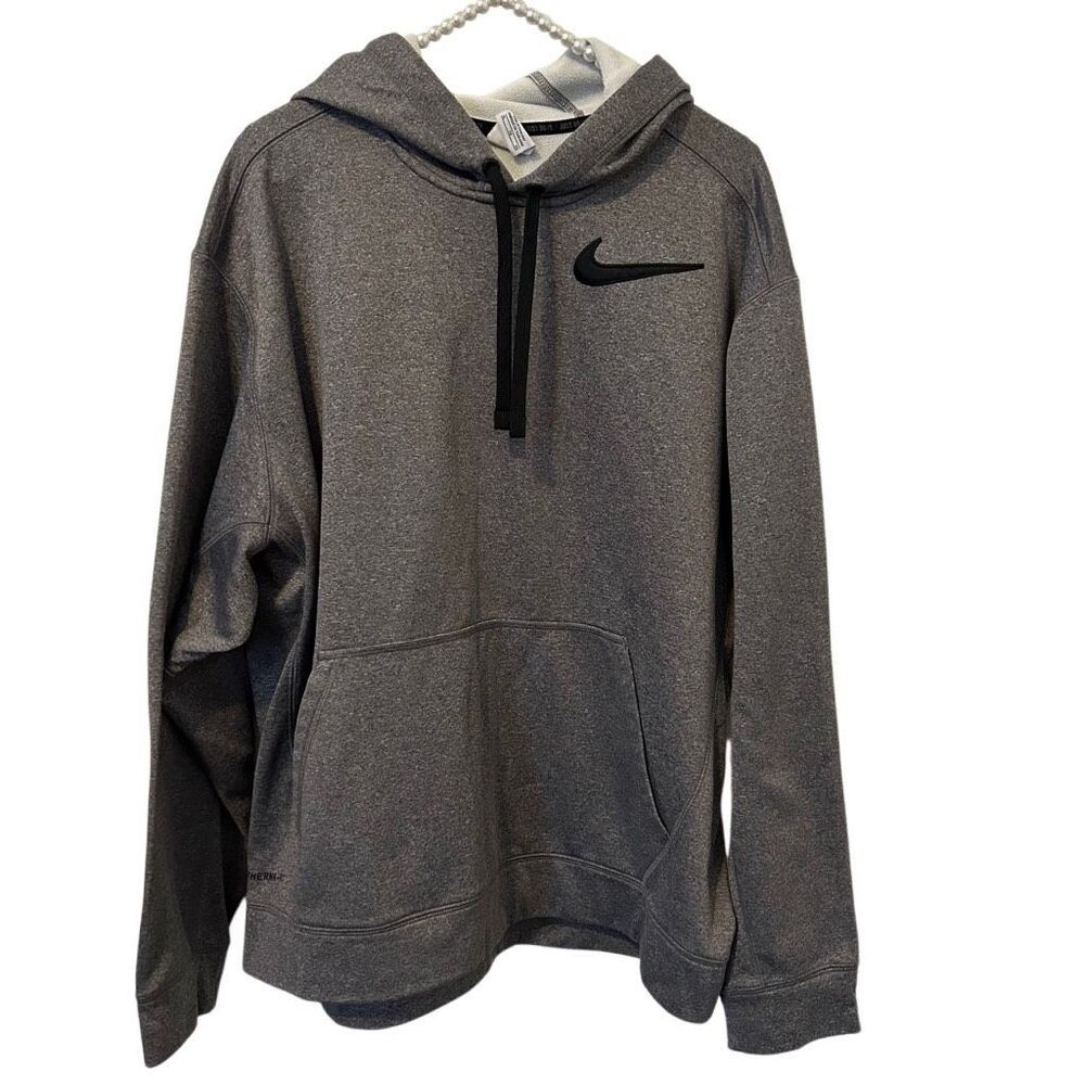Nike Therma Fit Gray Pull Over Hoodie black Swoosh Sweatshirt sweater Mens XL